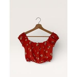 CottageCore Forever 21 Red Floral Off-Shoulder Crop Top